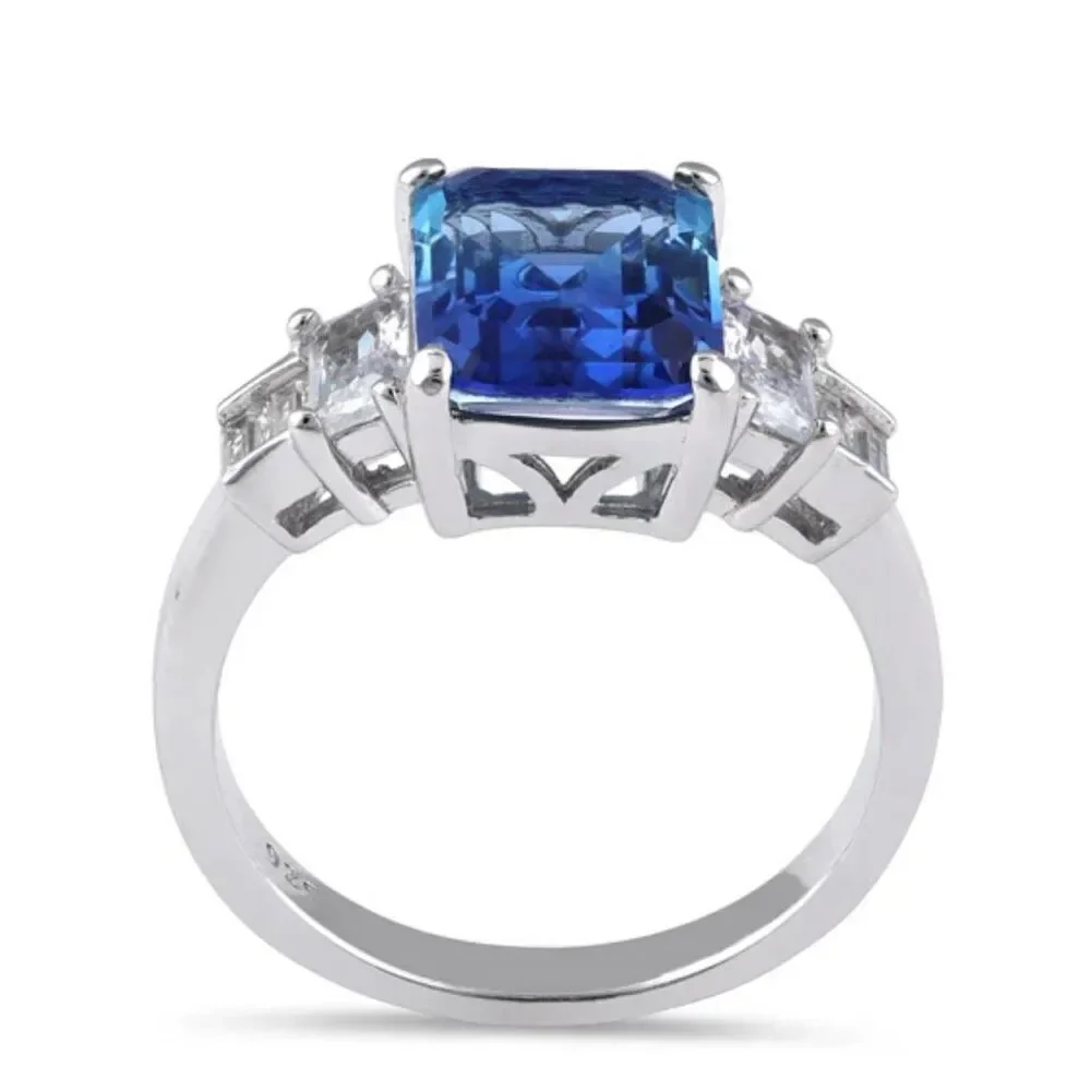 Sterling Silver Bi-Color Blue Sapphire Sky Ombre CZ Ring New